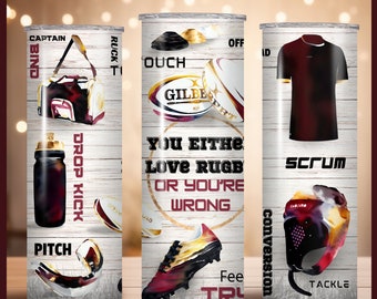 Rugby tumbler wrap for sublimation 20oz + 30oz skinny tumbler instant digital download PNG -Rugby watercolor-love rugby life + 3 free pngs d