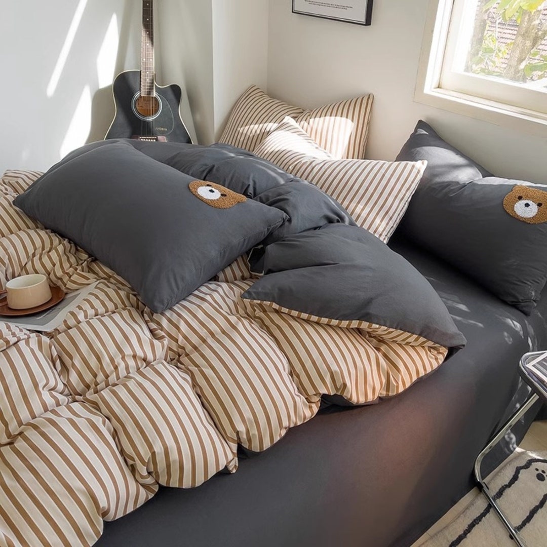 Striped Soft Cotton Duvet Cover Full, Double Side Duvet Cover Twin