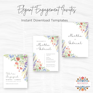 Editable Engagement Meadows WildFlowers Floral  Engagement Invitation Cards Floral Instant Download Editable, Rustic Wedding Invitations