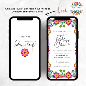Colorful Fiesta Bridal Shower Phone Invitation, Mexican Patterned, Animated Phone Invitation, Bridal Shower Invites, Editable Invitation