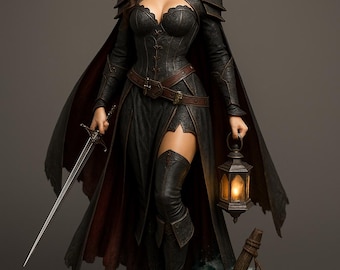 Elegant piratkvinnafigur: 3D-utskrivbar staty (STL-modell)