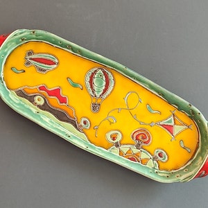 Handmade Ceramic Platter in Bright Colors Handbuilt Pottery Tray Colorful Decoration Home Decor Ceramic Art Unique Pottery image 1