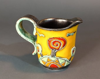 Yellow Ceramic Creamer, Small Pottery Pitcher, Small Ceramic Cream Jug, Handmade Ceramics, Pottery Milk Pitcher, Mom Gift Idea, Milk Jug