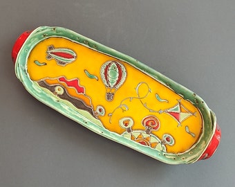 Handmade Ceramic Platter in Bright Colors - Handbuilt Pottery Tray - Colorful Decoration - Home Decor - Ceramic Art - Unique Pottery