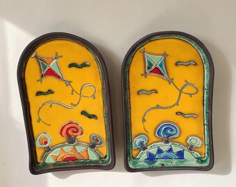 Ceramic Serving Platter, Handmade Wall Hanging Plate, Colorful Pottery Dish, Unique Home Decor, Kitchen Gift