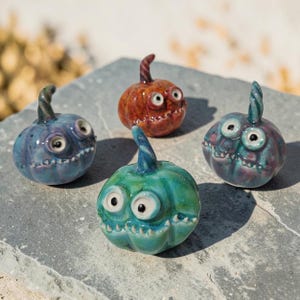 Handmade Ceramic Pumpkin Ornament, Funny Halloween Decor, Cute Fall Decoration