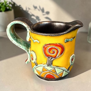 Handmade Ceramic Creamer • Yellow Milk Jug • Small Coffee Pitcher • Whimsical Pottery Gift