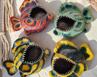 Handmade Ceramic Fish Wall Art Colorful Pottery Coastal Beach House Decor Wall Hanging Gift