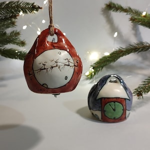 Handmade Christmas Ornament, Decorative Hand Painted Tree Decor Bell, Ceramic Jingle Bell, Handmade Xams Gift, Santa Claus Christmas Bells