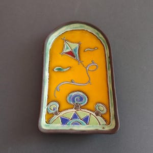Small Handmade Ceramic Platter in Bright Colors - Handbuilt Pottery Saucer - Cooky Tray - Colorful Wall Hanging Dish - Collectible Art