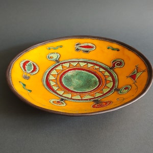 Large Handmade Ceramic Fruit Bowl Bright Yellow, Wall Hanging Plate Unique Home Decor and Housewarming Gift image 4