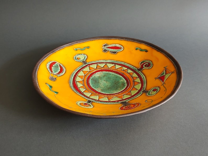 Large Handmade Ceramic Fruit Bowl Bright Yellow, Wall Hanging Plate Unique Home Decor and Housewarming Gift image 4