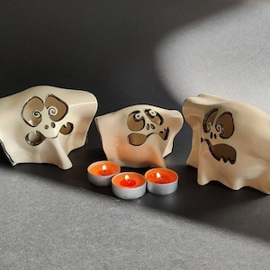 Handmade Halloween ghost candle holder, halloween decoration, white ghost home decor, kids room decoration, Handmade ceramic ghost ornament