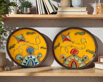 Handmade Ceramic Wall Plate, Whimsical Kite Decor, Colorful Pottery Dish, Nursery or Kitchen Art