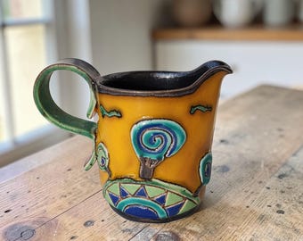 Jarra de crema de cerámica hecha a mano, jarra de leche de cerámica amarilla, regalo