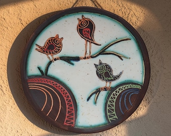Ceramic Bird Wall Plate Hanging Nature Wall Decor Handmade Pottery Decorative Dish Gift