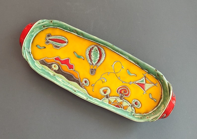 Handmade Ceramic Platter in Bright Colors Handbuilt Pottery Tray Colorful Decoration Home Decor Ceramic Art Unique Pottery image 1