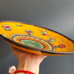 Large Handmade Ceramic Fruit Bowl Bright Yellow, Wall Hanging Plate Unique Home Decor and Housewarming Gift image 6