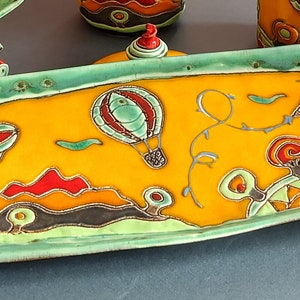 Handmade Ceramic Platter in Bright Colors Handbuilt Pottery Tray Colorful Decoration Home Decor Ceramic Art Unique Pottery image 3