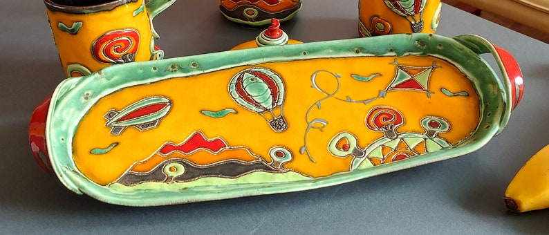 Handmade Ceramic Platter in Bright Colors Handbuilt Pottery Tray Colorful Decoration Home Decor Ceramic Art Unique Pottery image 3