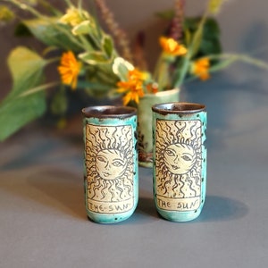 Sun and Moon Alcohol Set, Hand Glazed Ceramic Bottle & Tumblers, Collectible Tarot Themed Pottery for Home Bar, Unique Gift for Art Lovers image 10