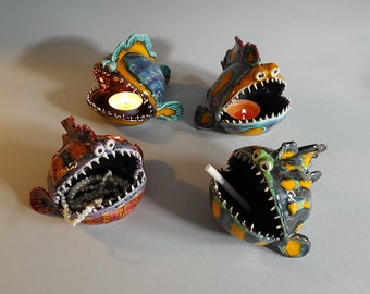 Handmade Colorful Ceramic Fish, Pottery Fish Accent to your Home Decor, Decorative Multi Purpose Ornament, Funny Fish Ashtray, Jewelry Tray