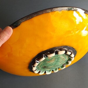 Large Handmade Ceramic Fruit Bowl Bright Yellow, Wall Hanging Plate Unique Home Decor and Housewarming Gift image 9