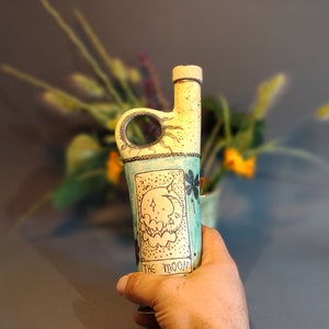 Sun and Moon Alcohol Set, Hand Glazed Ceramic Bottle & Tumblers, Collectible Tarot Themed Pottery for Home Bar, Unique Gift for Art Lovers image 4