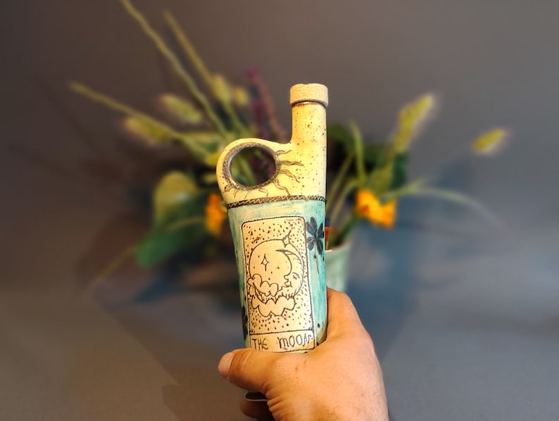 Sun and Moon Alcohol Set, Hand Glazed Ceramic Bottle & Tumblers, Collectible Tarot Themed Pottery for Home Bar, Unique Gift for Art Lovers image 4