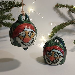 Handmade Christmas Ornament, Decorative Hand Painted Tree Decor Bell, Ceramic Jingle Bell, Handmade Xams Gift, Santa Claus Christmas Bells