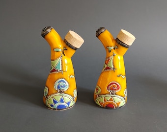 Handmade Ceramic Salt and Pepper Shakers, Set of Salt and Pepper Shaker, Salad Seasoning Containers Set for Your Table, Hostess or Cook Gift