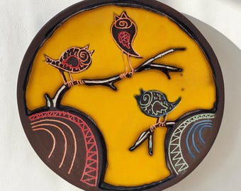 Handmade Ceramic Wall Plate, Bird Art Pottery, Small Wall Decor, Nature Inspired Hanging Plate, Rustic Home Accent
