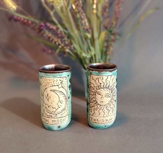 Handmade Sun and Moon Ceramic Shot Mugs