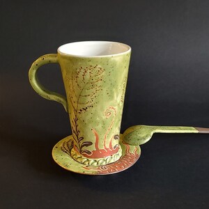 Handmade Ceramic Mug: Hand-Painted Plantain Design, Slab Pottery
