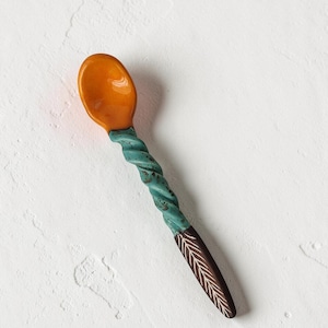 Handmade Ceramic Coffee Spoon Orange Pottery Stirrer Sugar Spoon Gift