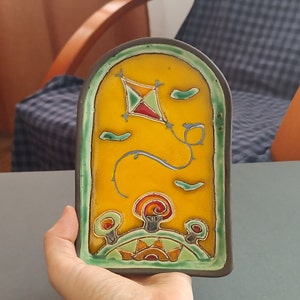 Small Handmade Ceramic Platter in Bright Colors - Handbuilt Pottery Saucer - Cooky Tray - Colorful Wall Hanging Dish - Collectible Art