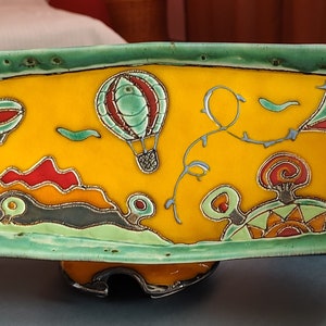 Handmade Ceramic Platter in Bright Colors Handbuilt Pottery Tray Colorful Decoration Home Decor Ceramic Art Unique Pottery image 4