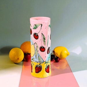 Slab Built Ceramic Pitcher, Unique Pottery Jug with Hand Painted Fruts, Tricolored Juice Conteiner, Home Decor, Functional Art image 6