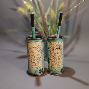 Handmade Sun and Moon Ceramic Tumbler: Pottery Cup with Reusable Straw