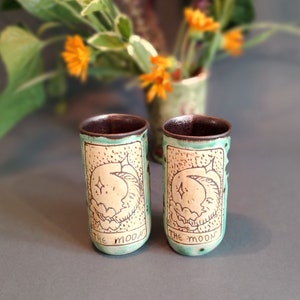 Sun and Moon Alcohol Set, Hand Glazed Ceramic Bottle & Tumblers, Collectible Tarot Themed Pottery for Home Bar, Unique Gift for Art Lovers image 9