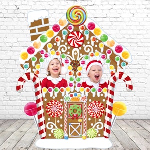 Large Christmas Gingerbread house photo prop - Digital File - Christmas family photo, party decoration, Photo Booth