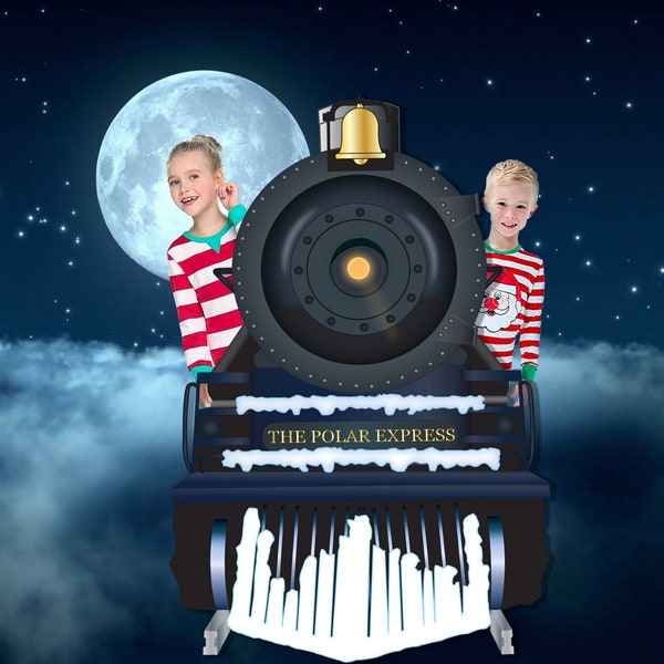 Large Christmas Polar Express photo prop - Digital File - Christmas family photo, party decoration, Photo Booth, Train, christmas, lights