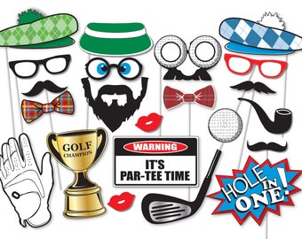 Golf Photo Booth prop set, Party props, 1920's theme - Printable file - Decorations, Golf costume, Hole in one