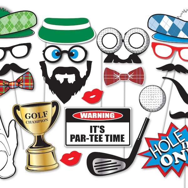 Golf Photo Booth prop set, Party props, 1920's theme - Printable file - Decorations, Golf costume, Hole in one