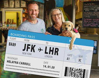 Riesige personalisierte Flugticket Foto Requisite - Digitale Datei - Geburtstagsgeschenk, 21., 18., 16., 30., 40., 50., Weihnachtsgeschenk