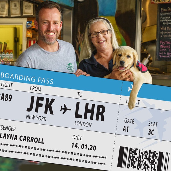 Giant personalised Airplane ticket photo prop - Digital File - Birthday gift, 21st, 18th, 16th, 30th, 40th, 50th, Christmas gift
