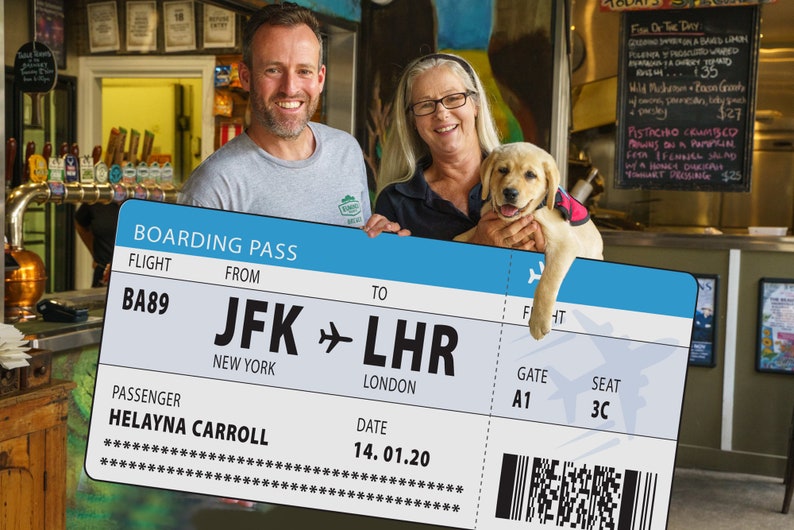 Giant personalised Airplane ticket photo prop Digital File Birthday gift, 21st, 18th, 16th, 30th, 40th, 50th, Christmas gift image 1