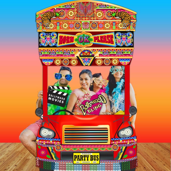 Large Bollywood party bus photo prop - Digital File - party decoration, Photo Booth, Bollywood, Indian, wedding, fun, Pakistani truck art