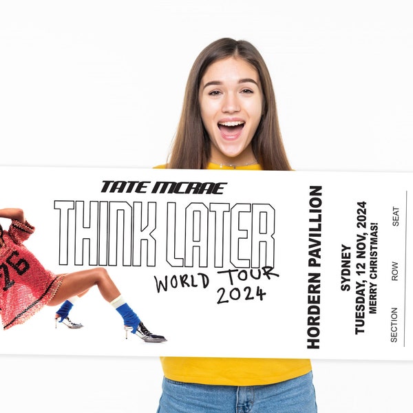 Giant personalised Concert ticket photo prop - Digital File - gift, 21st, 18th, 16th, 25th, 13th, Christmas gift, Tate McRae, world tour