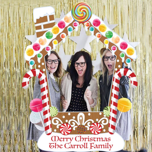 Personalised Christmas Gingerbread house Frame - Digital File - Christmas family photo, party decoration, Photo Booth